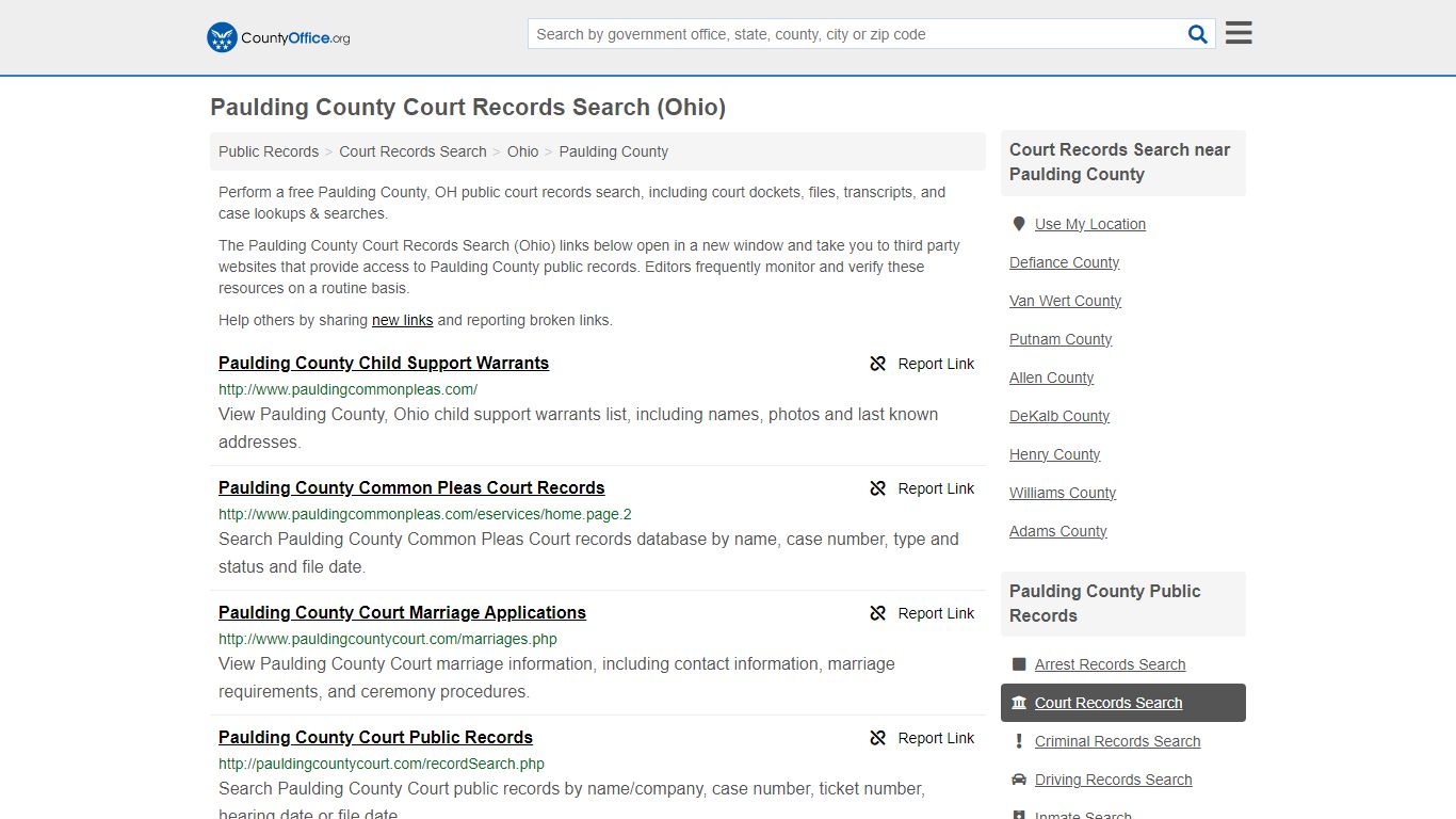 Paulding County Court Records Search (Ohio) - County Office